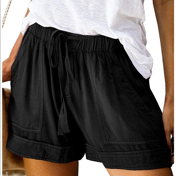 NWT Drawstring Belt Solid Color Shorts Black - Picture 2 of 4